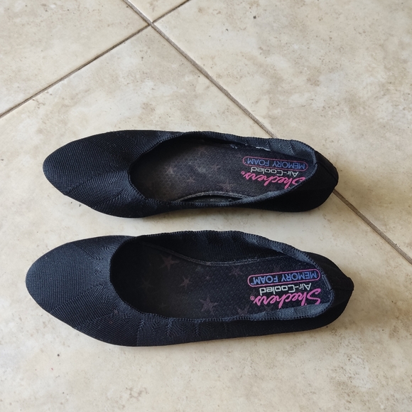 Skechers Cleo Bewitch Womens Size 7.5 Shoes Black Woven Stretch Fit Ballet Flats - Picture 3 of 10